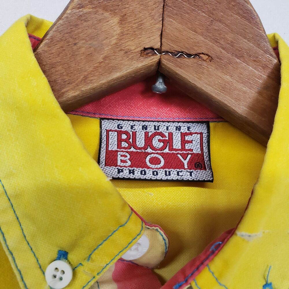 Vintage 90s Bugle Boy Button Up Short Sleeve Shirt Multi Color Striped L XL 7x - Picture 4 of 9